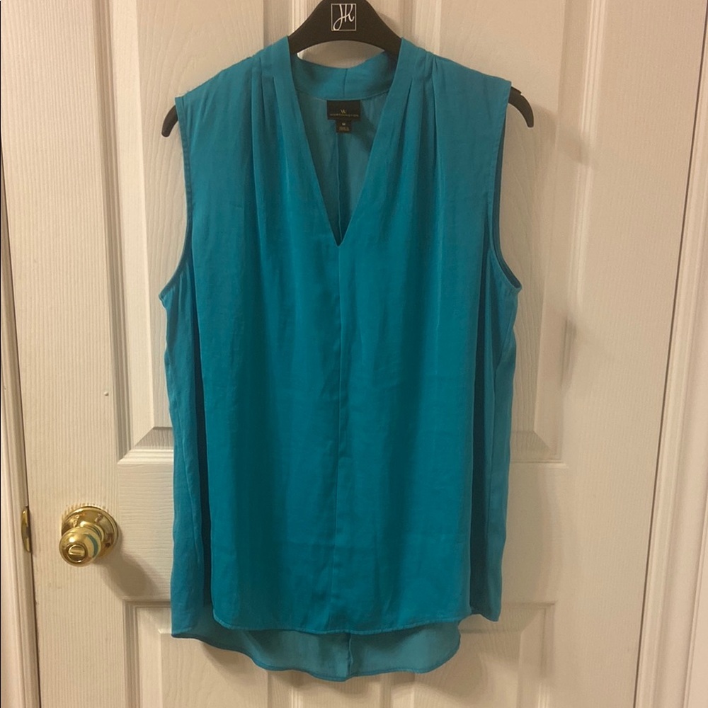Worthington Blue Buttoned Blouse with Mandarin Collar